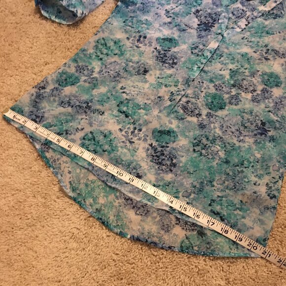 Abstract Watercolour Mermaidcore Print Sheer Button Up Collar Tunic Shirt - Picture 14 of 16